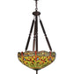 Meyda Lighting Tiffany Hanginghead Dragonfly 22" 5-Light Mahogany Bronze Inverted Pendant Light With Multi-Colored Shade Glass
