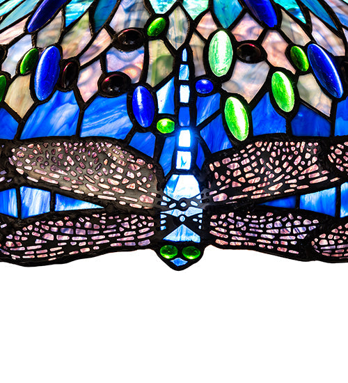 Meyda Lighting Tiffany Hanginghead Dragonfly 22" Mahogany Bronze Frame With Multi-Colored Stained Shade Glass