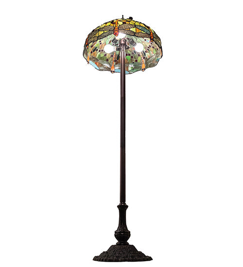 Meyda Lighting Tiffany Hanginghead Dragonfly 229131 62" 3-Light Mahogany Bronze Floor Lamp With Multi-Colored Shade Glass