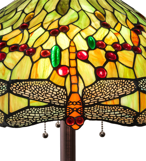 Meyda Lighting Tiffany Hanginghead Dragonfly 229131 62" 3-Light Mahogany Bronze Floor Lamp With Multi-Colored Shade Glass