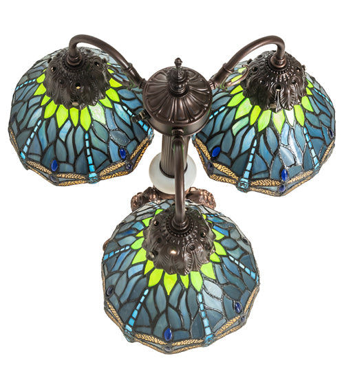 Meyda Lighting Tiffany Hanginghead Dragonfly 23" 3-Light Mahogany Bronze Table Lamp With Multi-Colored Shade Glass