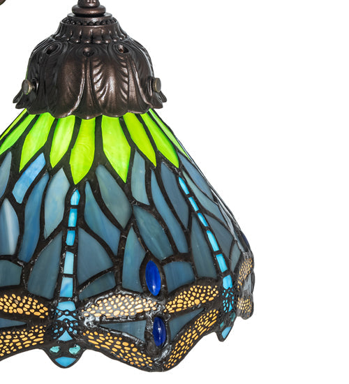 Meyda Lighting Tiffany Hanginghead Dragonfly 23" 3-Light Mahogany Bronze Table Lamp With Multi-Colored Shade Glass