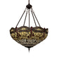 Meyda Lighting Tiffany Hanginghead Dragonfly 231114 22" 3-Light Mahogany Bronze Inverted Pendant Light With Multi-Colored Shade Glass