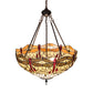 Meyda Lighting Tiffany Hanginghead Dragonfly 231114 22" 3-Light Mahogany Bronze Inverted Pendant Light With Multi-Colored Shade Glass