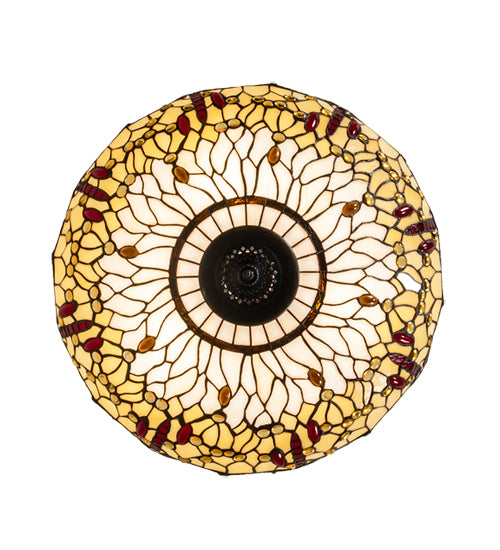 Meyda Lighting Tiffany Hanginghead Dragonfly 231114 22" 3-Light Mahogany Bronze Inverted Pendant Light With Multi-Colored Shade Glass