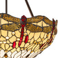 Meyda Lighting Tiffany Hanginghead Dragonfly 231114 22" 3-Light Mahogany Bronze Inverted Pendant Light With Multi-Colored Shade Glass
