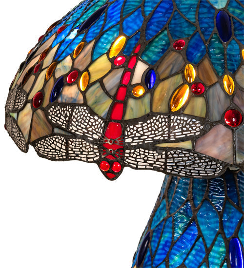 Meyda Lighting Tiffany Hanginghead Dragonfly 25" 3-Light Mahogany Bronze Table Lamp With Multi-Colored Shade Glass