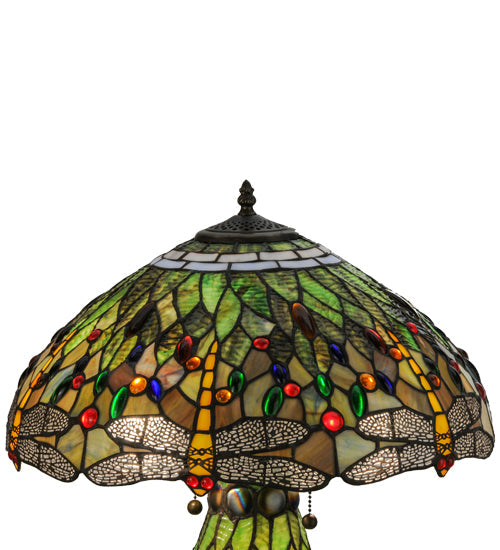 Meyda Lighting Tiffany Hanginghead Dragonfly 26" 2-Light Mahogany Bronze Table Lamp With Multi-Colored Shade Glass