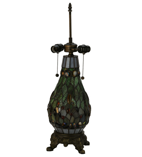 Meyda Lighting Tiffany Hanginghead Dragonfly 26" 2-Light Mahogany Bronze Table Lamp With Multi-Colored Shade Glass