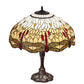 Meyda Lighting Tiffany Hanginghead Dragonfly 26" 3-Light Mahogany Bronze Table Lamp With Ruby & Amber Stained Shade Glass