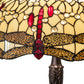 Meyda Lighting Tiffany Hanginghead Dragonfly 26" 3-Light Mahogany Bronze Table Lamp With Ruby & Amber Stained Shade Glass