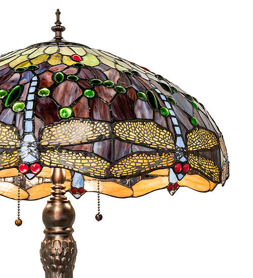 Meyda Lighting Tiffany Hanginghead Dragonfly 265347 31" 3-Light Mahogany Bronze Table Lamp With Multi-Colored Shade Glass