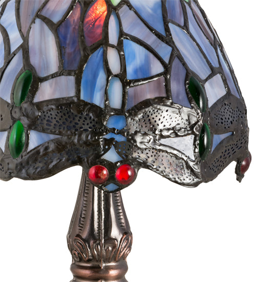 Meyda Lighting Tiffany Hanginghead Dragonfly 26615 12" Mahogany Bronze Mini Table Lamp With Multi-Colored Shade Glass
