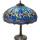 Meyda Lighting Tiffany Hanginghead Dragonfly 27" 3-Light Mahogany Bronze Table Lamp With Blue & Green Shade Glass
