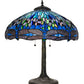 Meyda Lighting Tiffany Hanginghead Dragonfly 27" 3-Light Mahogany Bronze Table Lamp With Blue & Green Shade Glass