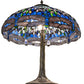 Meyda Lighting Tiffany Hanginghead Dragonfly 27" 3-Light Mahogany Bronze Table Lamp With Blue & Green Shade Glass
