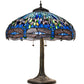 Meyda Lighting Tiffany Hanginghead Dragonfly 27" 3-Light Mahogany Bronze Table Lamp With Blue & Green Shade Glass