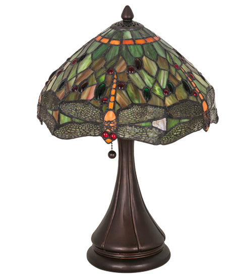 Meyda Lighting Tiffany Hanginghead Dragonfly 28460 18" Mahogany Bronze Accent Table Lamp With Multi-Colored Shade Glass