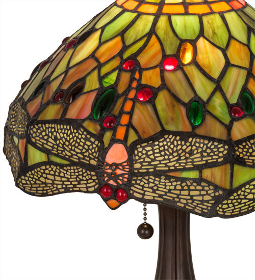 Meyda Lighting Tiffany Hanginghead Dragonfly 28460 18" Mahogany Bronze Accent Table Lamp With Multi-Colored Shade Glass