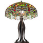 Meyda Lighting Tiffany Hanginghead Dragonfly 30" 3-Light Mahogany Bronze Table Lamp With Multi-Colored Shade Glass