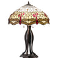Meyda Lighting Tiffany Hanginghead Dragonfly 30" 3-Light Mahogany Bronze Table Lamp With Ruby & Amber Shade Glass
