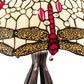 Meyda Lighting Tiffany Hanginghead Dragonfly 30" 3-Light Mahogany Bronze Table Lamp With Ruby & Amber Shade Glass