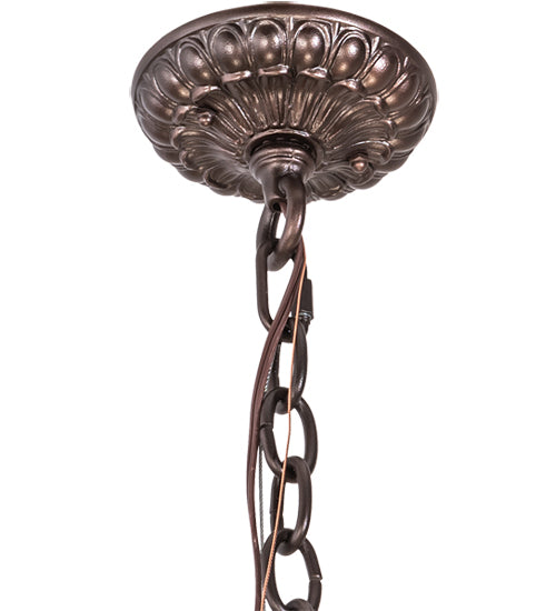 Meyda Lighting Tiffany Hanginghead Dragonfly 30283 38" 5-Light Mahogany Bronze Inverted Pendant Light With Multi-Colored Stained Shade Glass