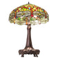 Meyda Lighting Tiffany Hanginghead Dragonfly 31" 3-Light Mahogany Bronze Table Lamp With Multi-Colored Shade Glass