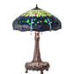 Meyda Lighting Tiffany Hanginghead Dragonfly 31" 3-Light Mahogany Bronze Table Lamp With Multi-Colored Stained Shade Glass