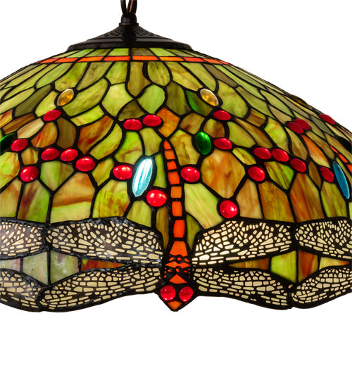 Meyda Lighting Tiffany Hanginghead Dragonfly 31108 22" 3-Light Mahogany Bronze Pendant Light With Multi-Colored Shade Glass
