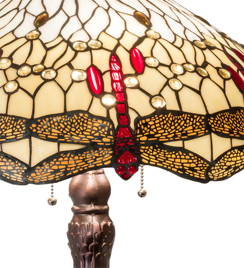 Meyda Lighting Tiffany Hanginghead Dragonfly 31664 31" 3-Light Mahogany Bronze Table Lamp With Multi-Colored Shade Glass