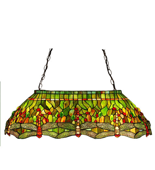 Meyda Lighting Tiffany Hanginghead Dragonfly 32" 6-Light Mahogany Bronze With Multi-Colored Shade Glass
