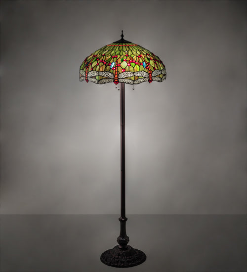 Meyda Lighting Tiffany Hanginghead Dragonfly 36501 62" 3-Light Mahogany Bronze Floor Lamp With Multi-Colored Shade Glass