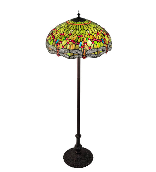 Meyda Lighting Tiffany Hanginghead Dragonfly 36501 62" 3-Light Mahogany Bronze Floor Lamp With Multi-Colored Shade Glass