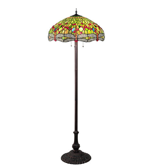 Meyda Lighting Tiffany Hanginghead Dragonfly 36501 62" 3-Light Mahogany Bronze Floor Lamp With Multi-Colored Shade Glass