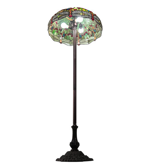 Meyda Lighting Tiffany Hanginghead Dragonfly 36501 62" 3-Light Mahogany Bronze Floor Lamp With Multi-Colored Shade Glass