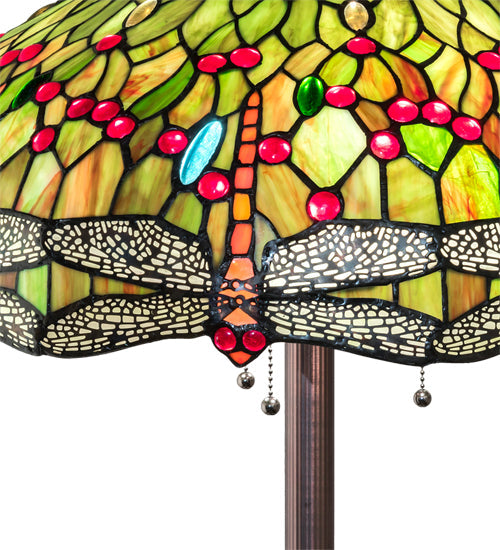 Meyda Lighting Tiffany Hanginghead Dragonfly 36501 62" 3-Light Mahogany Bronze Floor Lamp With Multi-Colored Shade Glass