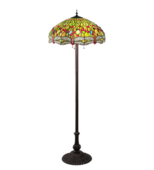 Meyda Lighting Tiffany Hanginghead Dragonfly 36501 62" 3-Light Mahogany Bronze Floor Lamp With Multi-Colored Shade Glass