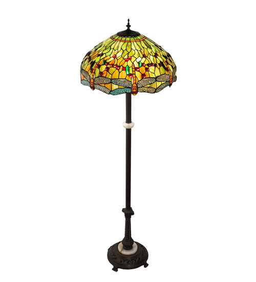 Meyda Lighting Tiffany Hanginghead Dragonfly 37702 62" 3-Light Mahogany Bronze Floor Lamp With Multi-Colored Shade Glass