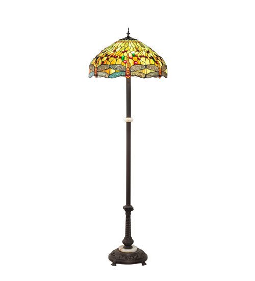 Meyda Lighting Tiffany Hanginghead Dragonfly 37702 62" 3-Light Mahogany Bronze Floor Lamp With Multi-Colored Shade Glass