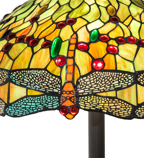 Meyda Lighting Tiffany Hanginghead Dragonfly 37702 62" 3-Light Mahogany Bronze Floor Lamp With Multi-Colored Shade Glass