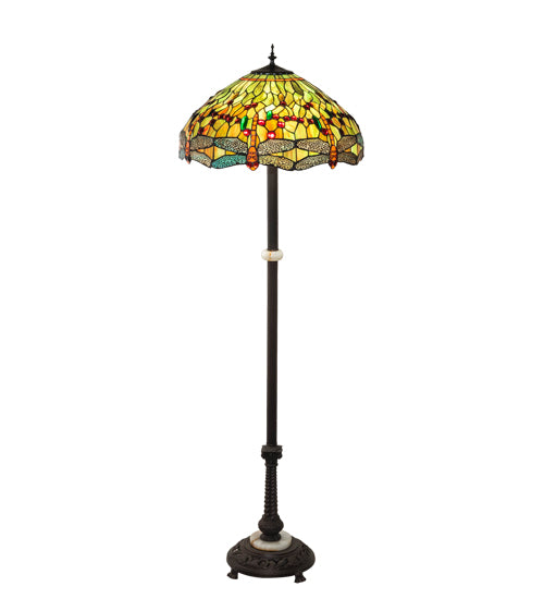 Meyda Lighting Tiffany Hanginghead Dragonfly 37702 62" 3-Light Mahogany Bronze Floor Lamp With Multi-Colored Shade Glass