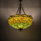 Meyda Lighting Tiffany Hanginghead Dragonfly 38" 4-Light Antique Inverted Pendant Light With Multi-Colored Shade Glass