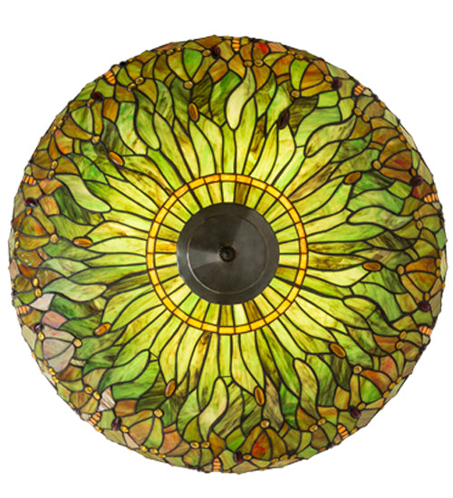 Meyda Lighting Tiffany Hanginghead Dragonfly 38" 4-Light Antique Inverted Pendant Light With Multi-Colored Shade Glass