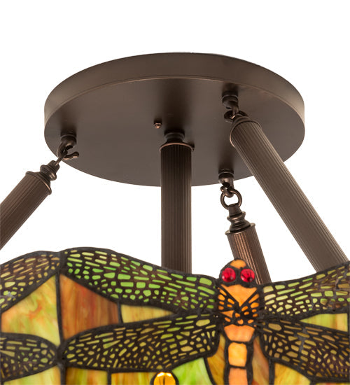 Meyda Lighting Tiffany Hanginghead Dragonfly 38" 5-Light Mahogany Bronze Inverted Pendant Light With Multi-Colored Stained Shade Glass