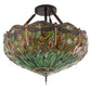 Meyda Lighting Tiffany Hanginghead Dragonfly 38" 5-Light Mahogany Bronze Inverted Pendant Light With Multi-Colored Stained Shade Glass