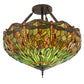 Meyda Lighting Tiffany Hanginghead Dragonfly 38" 5-Light Mahogany Bronze Inverted Pendant Light With Multi-Colored Stained Shade Glass