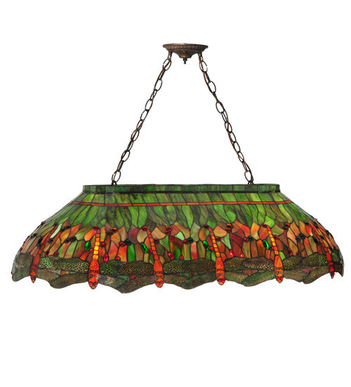 Meyda Lighting Tiffany Hanginghead Dragonfly 40" 6-Light Island Pendant Light With Multi-Colored Shade Glass