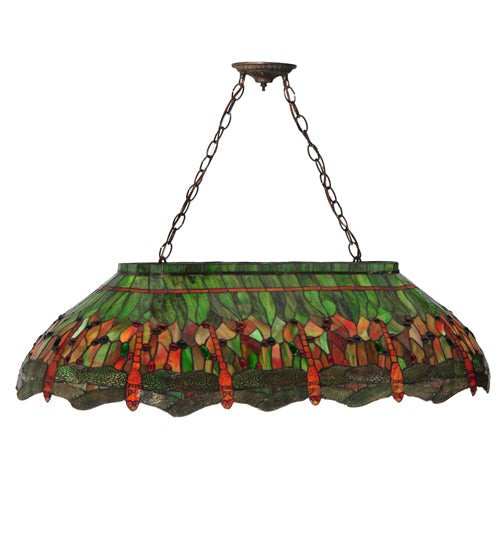 Meyda Lighting Tiffany Hanginghead Dragonfly 40" 6-Light Island Pendant Light With Multi-Colored Shade Glass