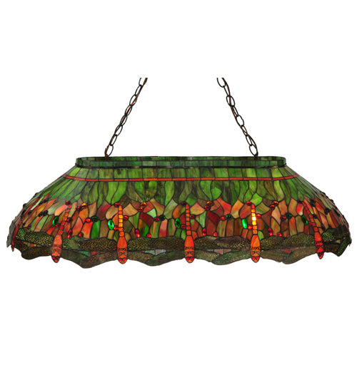 Meyda Lighting Tiffany Hanginghead Dragonfly 40" 6-Light Island Pendant Light With Multi-Colored Shade Glass